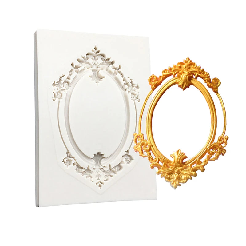 Baroque Photo Frame &amp; Mirror Silicone Mold – Elegant Sugarcraft Tool