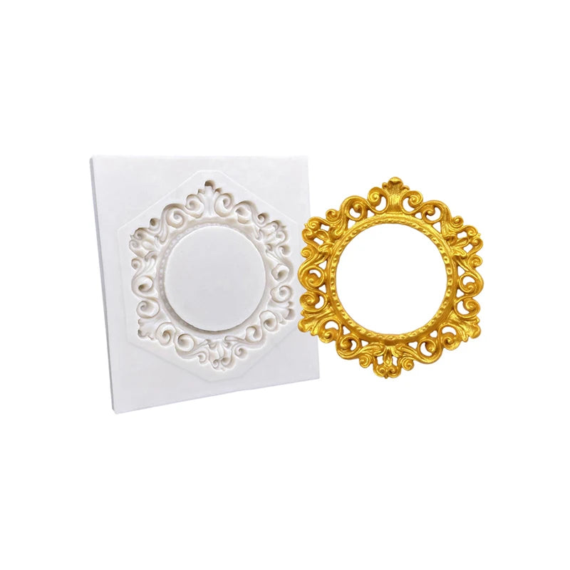 Baroque Photo Frame &amp; Mirror Silicone Mold – Elegant Sugarcraft Tool