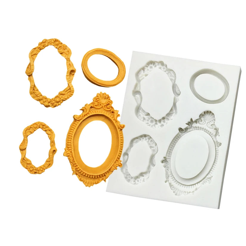 Baroque Photo Frame &amp; Mirror Silicone Mold – Elegant Sugarcraft Tool