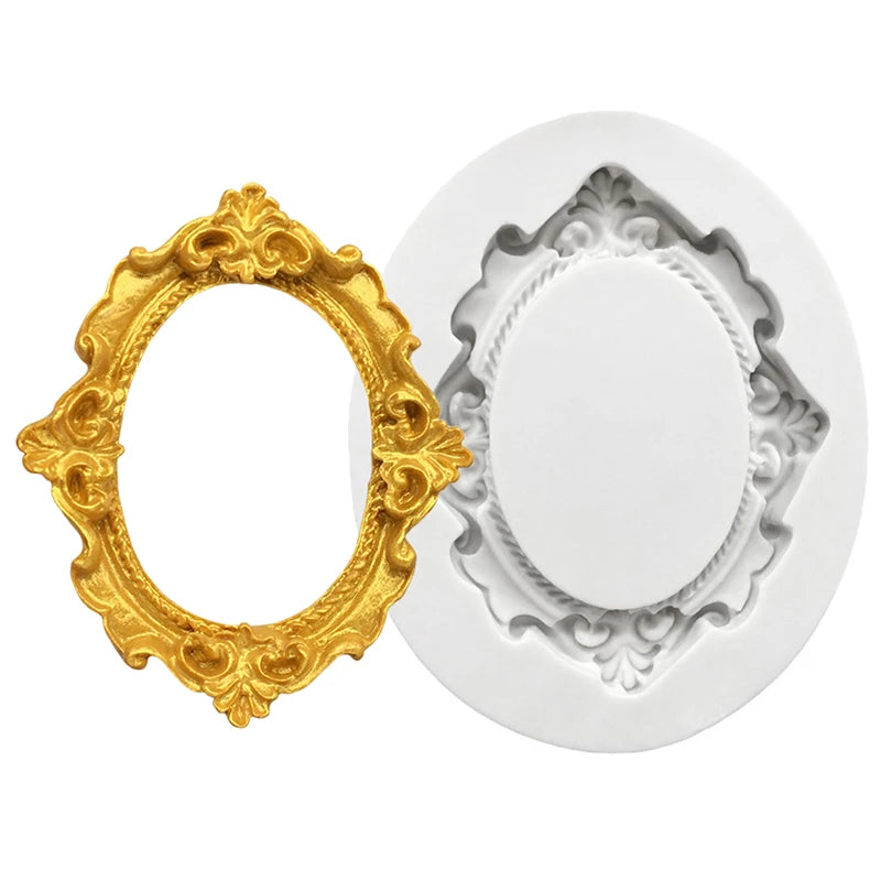 Baroque Photo Frame &amp; Mirror Silicone Mold – Elegant Sugarcraft Tool