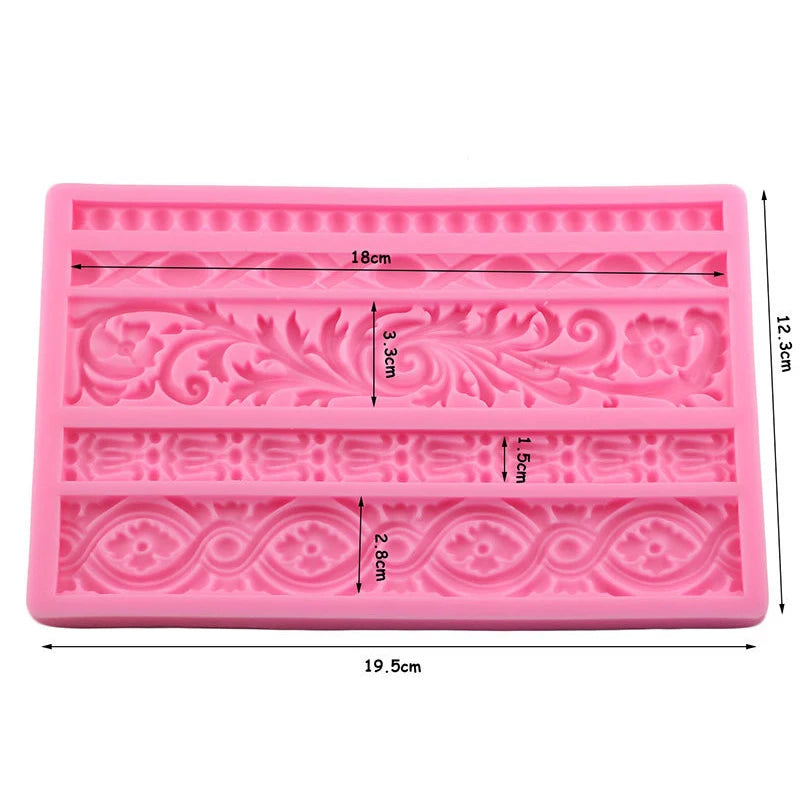 Baroque Scroll Relief Cake Border Silicone Mold Frame