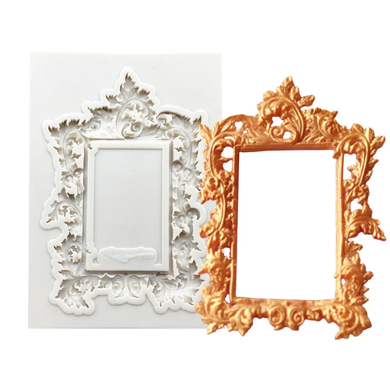 Baroque Photo Frame &amp; Mirror Silicone Mold – Elegant Sugarcraft Tool