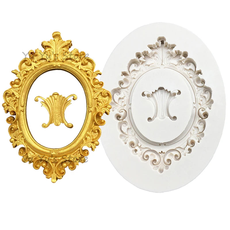 Baroque Photo Frame &amp; Mirror Silicone Mold – Elegant Sugarcraft Tool
