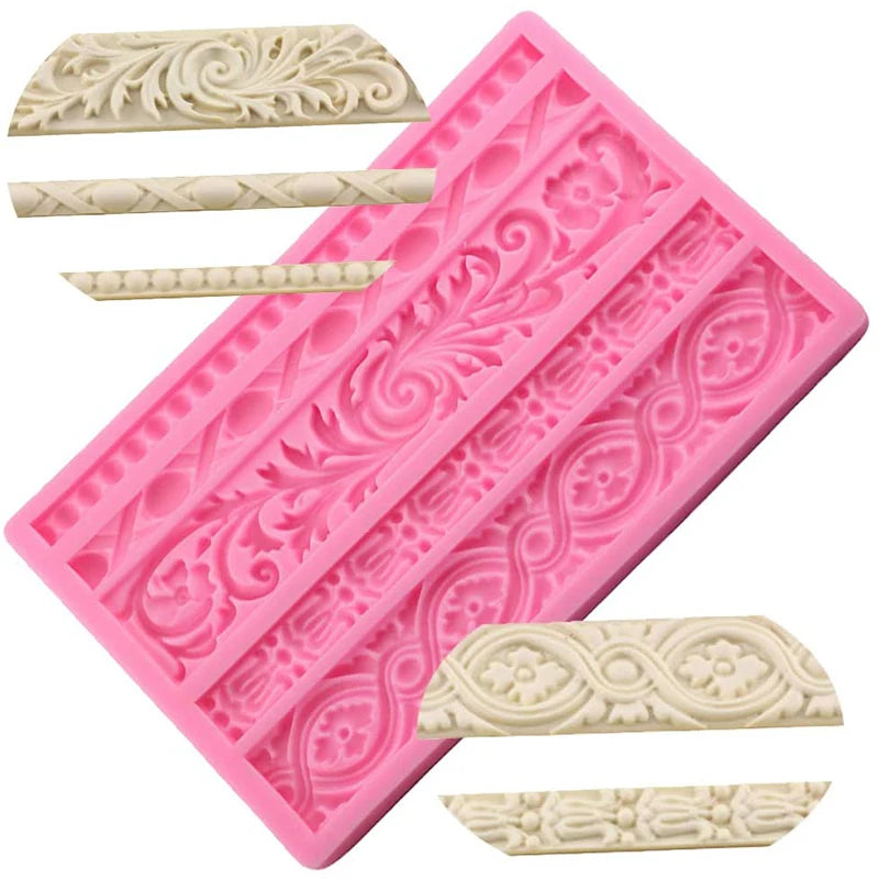Baroque Scroll Relief Cake Border Silicone Mold Frame