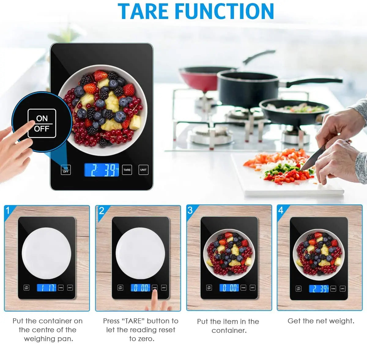 Digital kitchen scale 1g-10kg, waterproof, glass platform with high accuracy