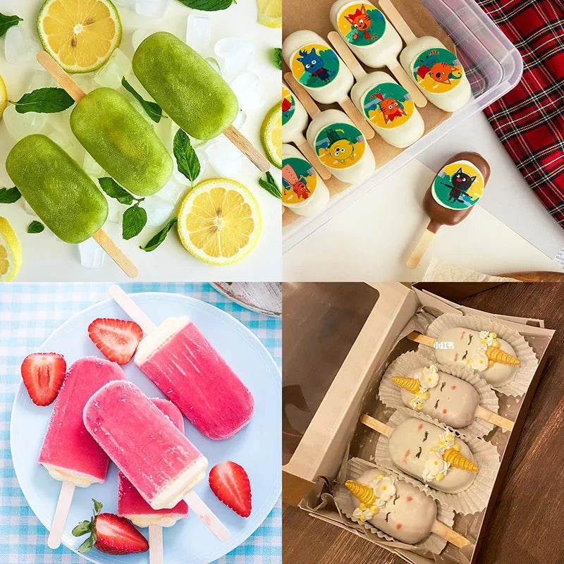 Popsicles Molds with 50pcs Wooden Popsicles Sticks Easy-Release Silicone Ice Pop Molds Making Ice Cream BPA Free Moulds