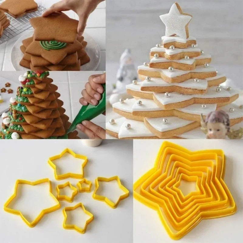 6Pcs/Set 3D DIY Pentagram & Christmas Tree Cookie Cutter Set