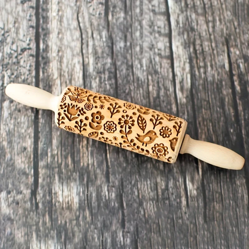 Precision Laser-Engraved Embossed Rolling Pin – Artisanal Biscuit Decorator