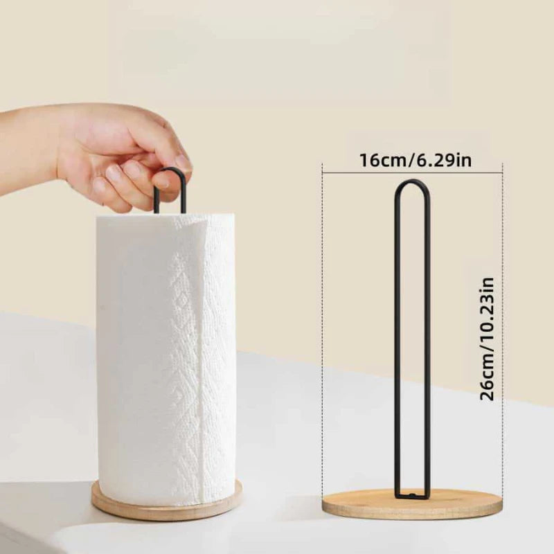 Nordic Style Bamboo Base Paper Towel Holder – Elegant Vertical Storage