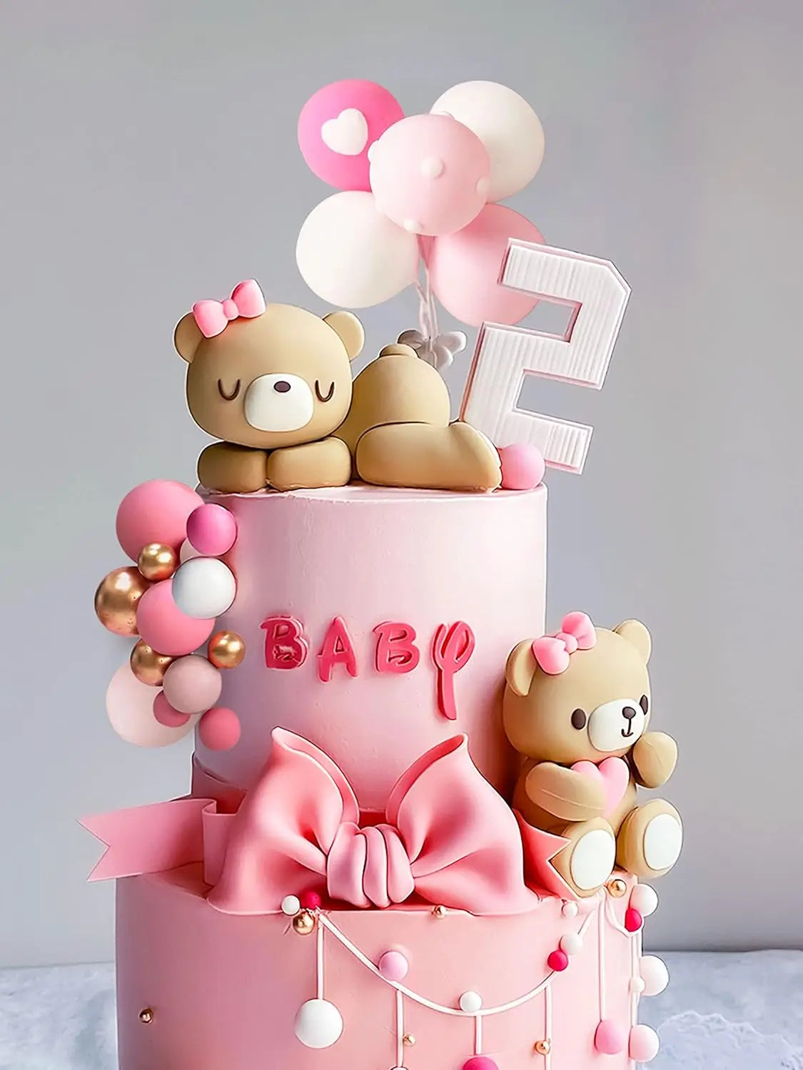 Luxury Teddy Bear Cake Topper – Adorable Decor with Satin Bow