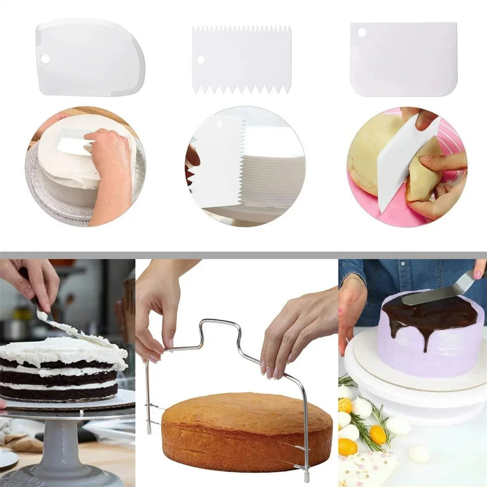 1/7pcs Cake Turntable Decorating Kit – Spatulas & Icing Smoothers Set