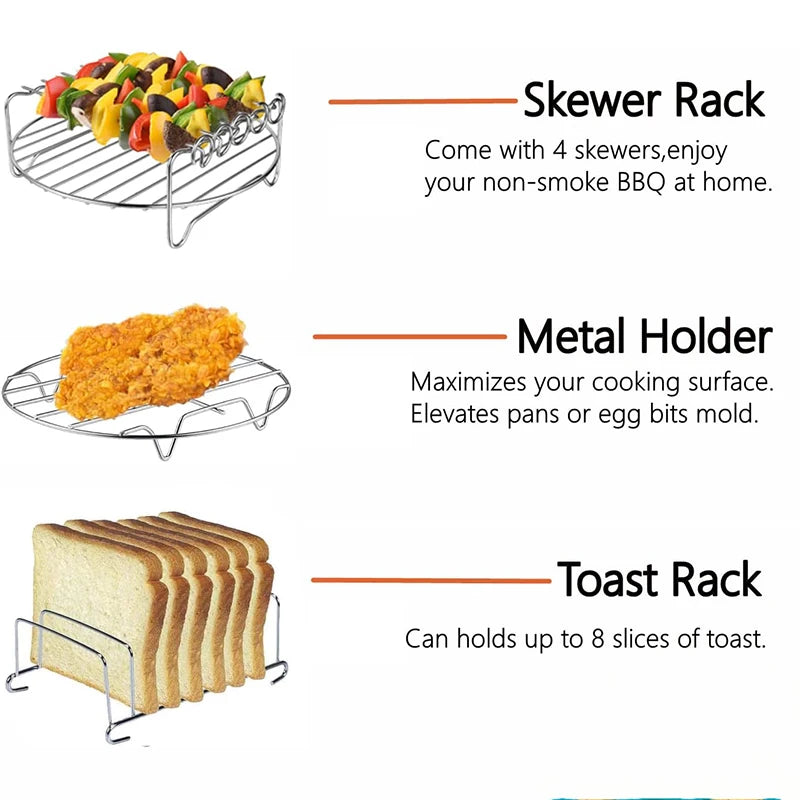 Air Fryer Baking Rack – Metal Grill Accessory (Square / Round / Rectangle)