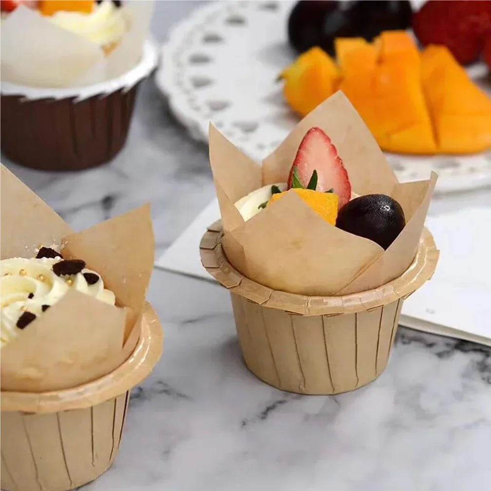 50pcs Tulip Muffin Cupcake Paper Cups – Oilproof Baking Liners