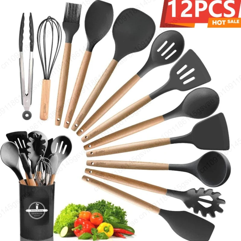 12Pcs / 5Pcs Silicone Kitchen Utensils Set – Non-Stick Cookware Tools
