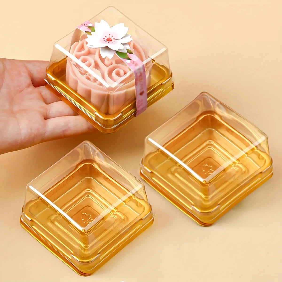 50pcs Clear Plastic Mini Cake Box Set