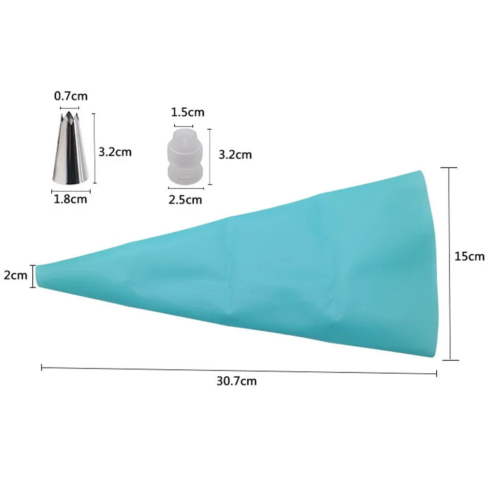 Ultimate Cake Decorating Set: Silicone Pastry Bag & 6 Stainless Steel Nozzles