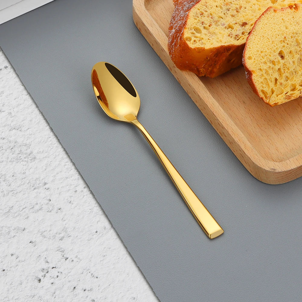 2/4/6/12pcs Sliver Coffee Spoon Stainless Steel 304 Stiring Teaspoon Set Ice Cream Cake Spoon Mirror Gold Elegant Cutlery