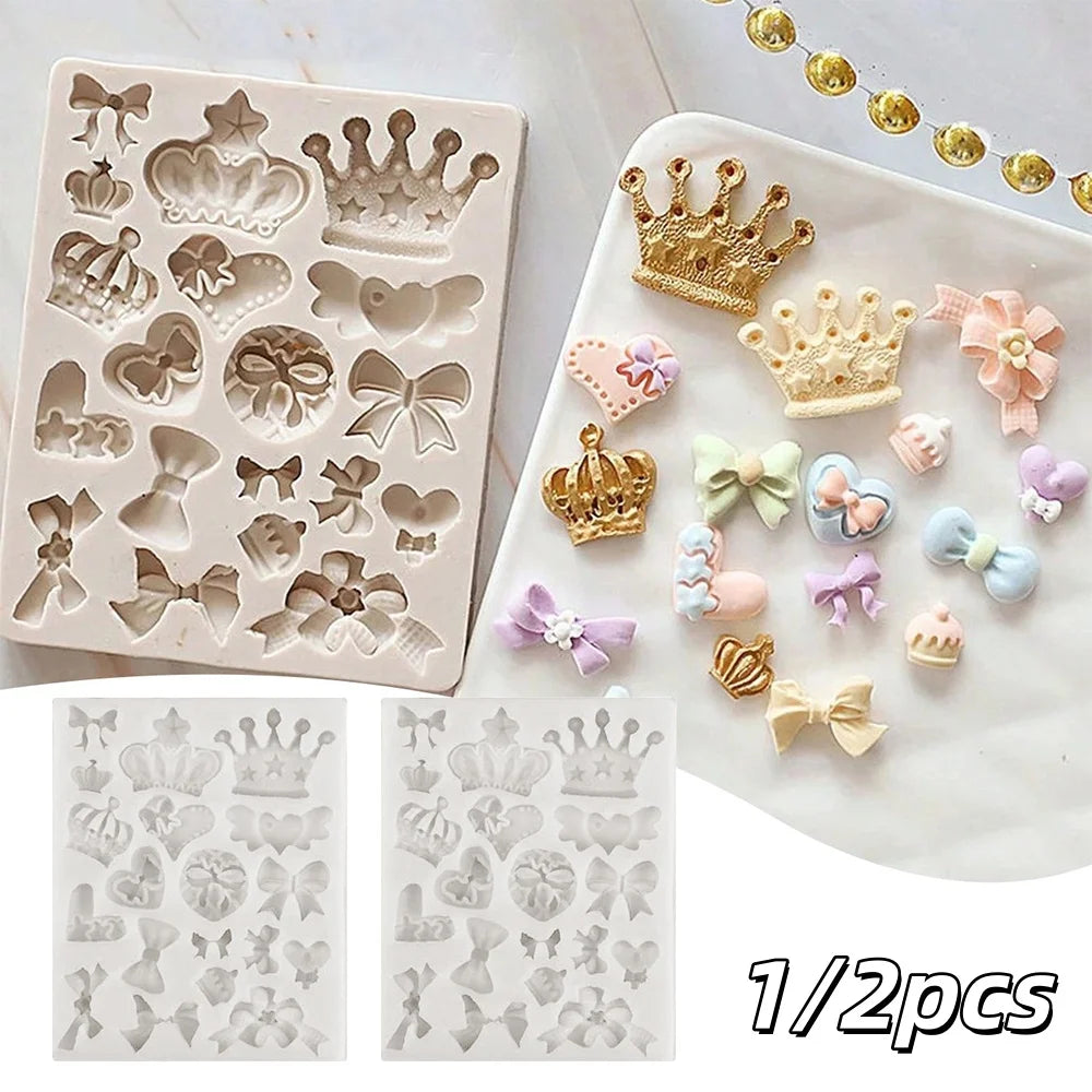 Royal Crown & Bowknot Silicone Mold – Elegant Lace & Pastry Tool