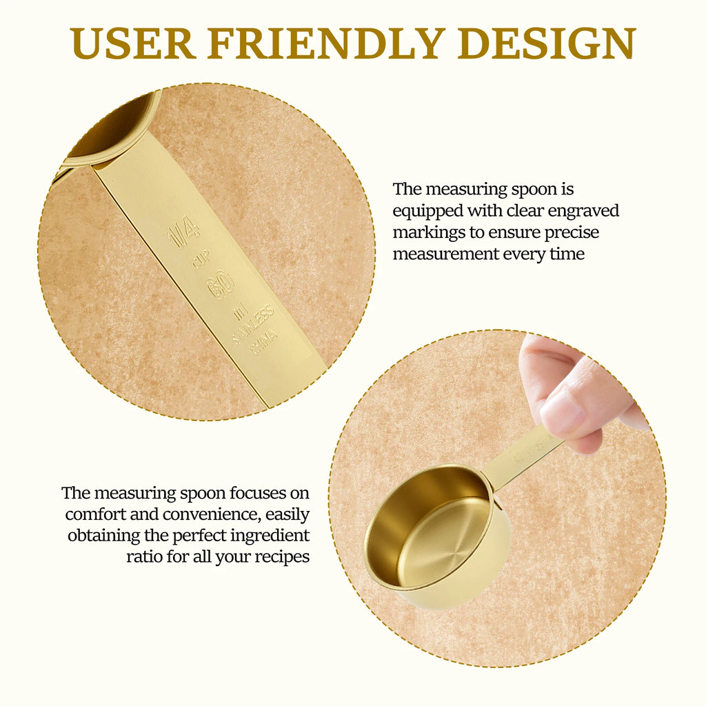 Ultimate 13-Piece Golden Stainless Steel Measuring Set | With Natural Wood Handles