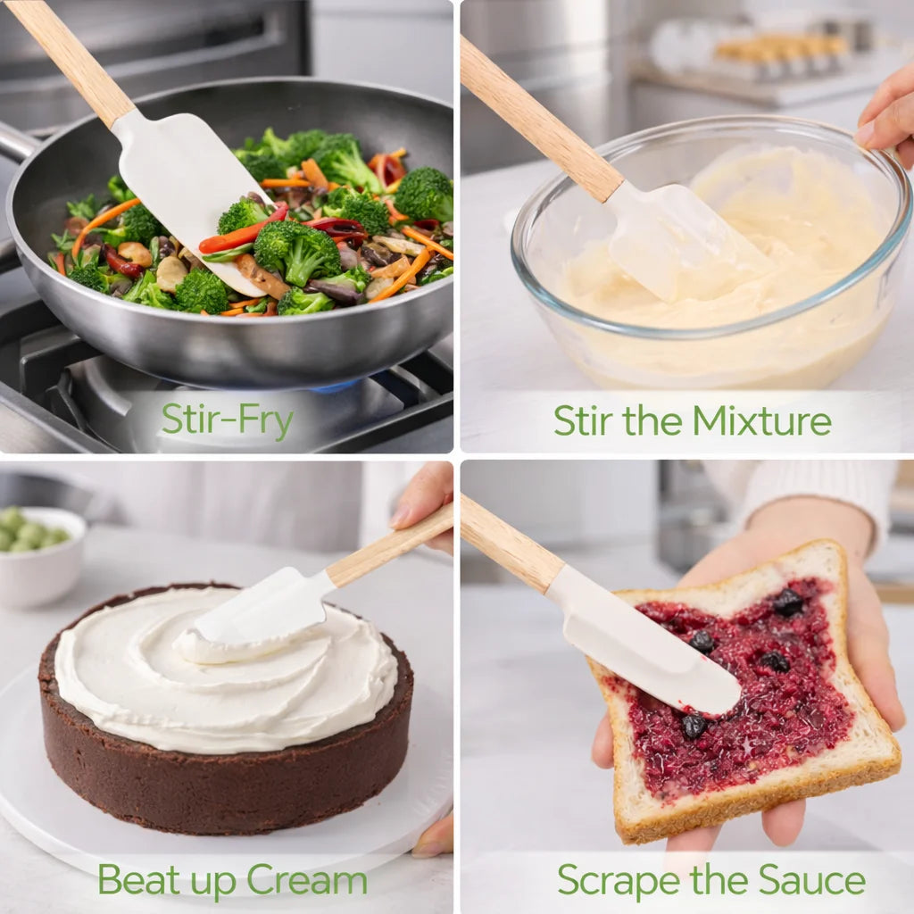 Premium Silicone Spatula Set with Wooden Handles