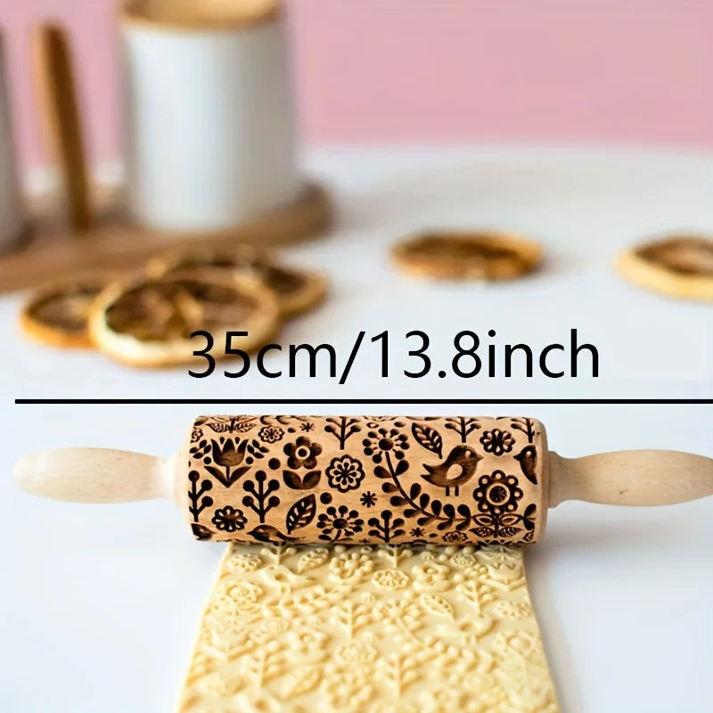 Precision Laser-Engraved Embossed Rolling Pin – Artisanal Biscuit Decorator