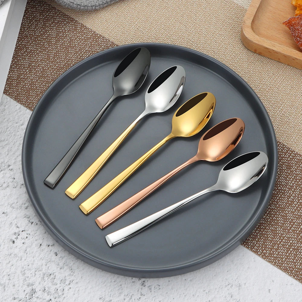 2/4/6/12pcs Sliver Coffee Spoon Stainless Steel 304 Stiring Teaspoon Set Ice Cream Cake Spoon Mirror Gold Elegant Cutlery