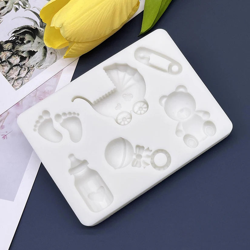 Baby Shower Silicone Mold – Carriage, Feeding Bottle &amp; Teddy Bear