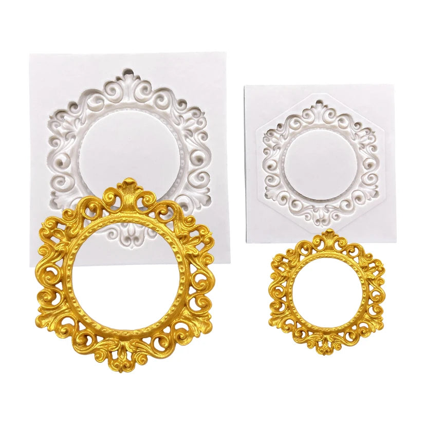 Baroque Photo Frame &amp; Mirror Silicone Mold – Elegant Sugarcraft Tool