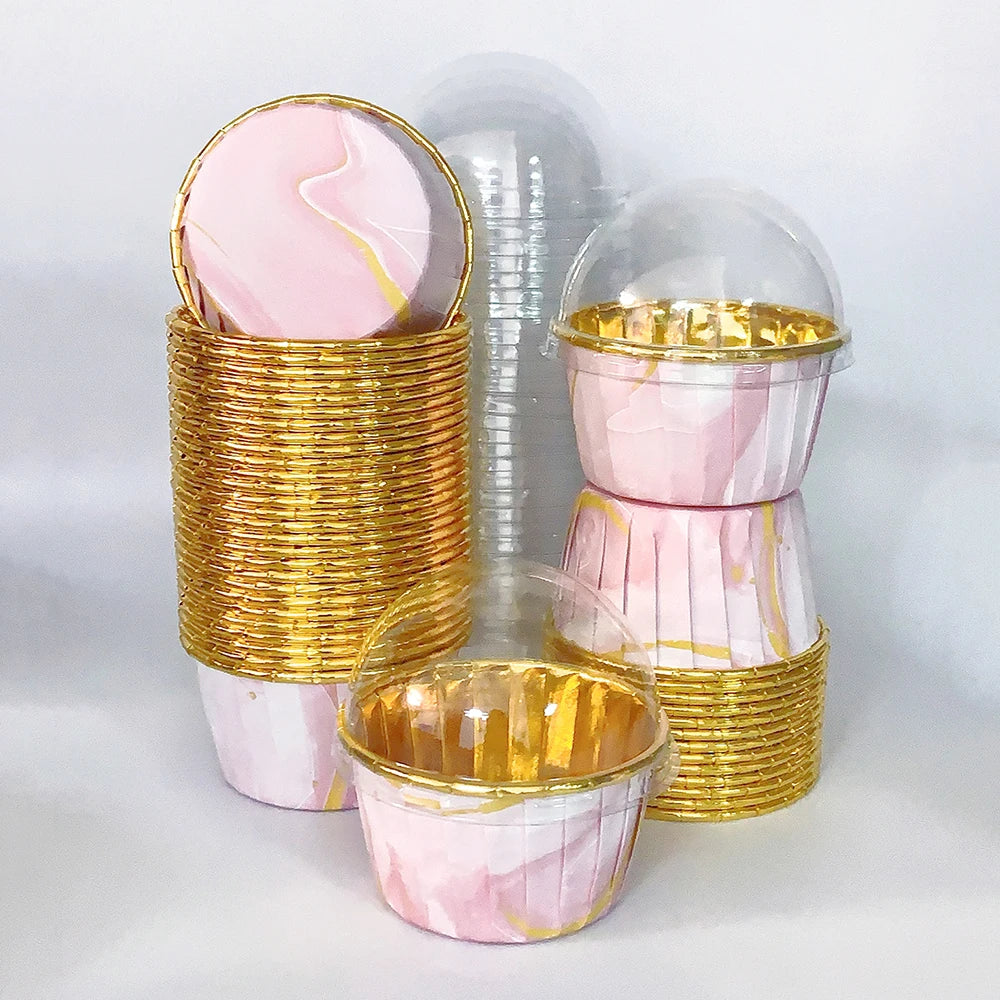 Glossy Disposable Cupcake Cups with Lids | 50pcs