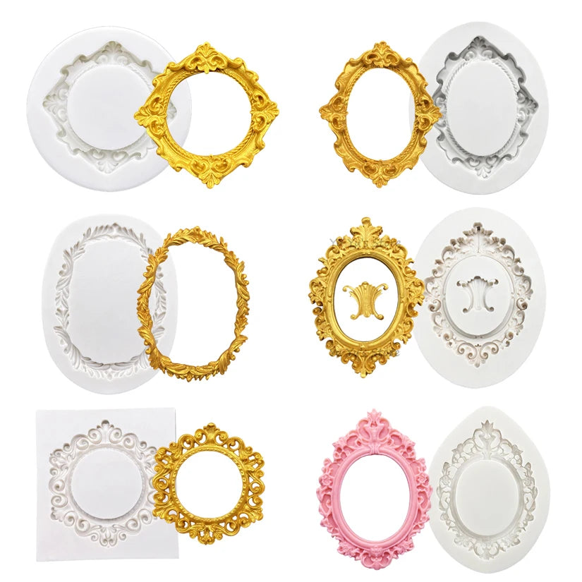 Baroque Photo Frame &amp; Mirror Silicone Mold – Elegant Sugarcraft Tool