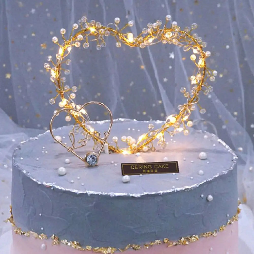 Heart Shape LED Pearl Cake Topper – Baby Happy Birthday Decoration