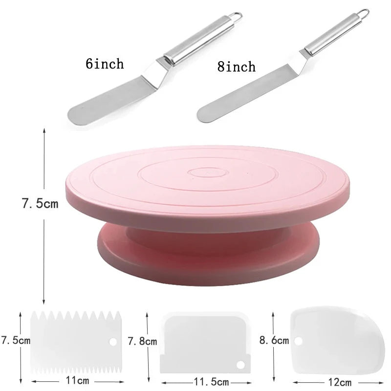 6pcs Cake Turntable Decorating Kit – Spatulas &amp; Icing Smoothers Set