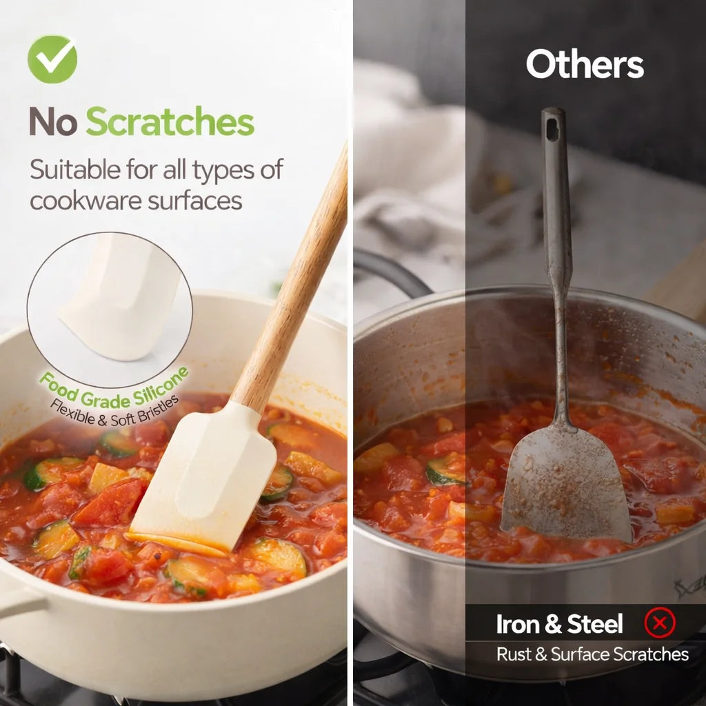 Premium Silicone Spatula Set with Wooden Handles