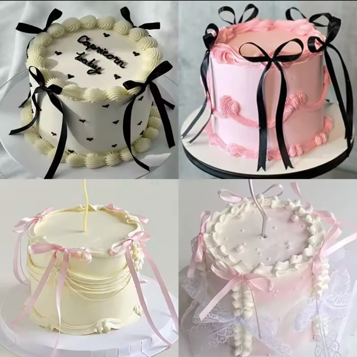 10Pcs Ballet Ribbon Bow Cake Toppers – Pink, Blue & Black