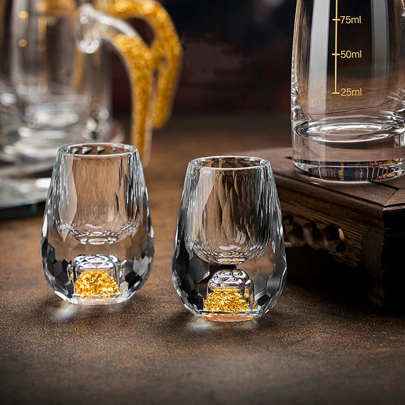 Luxury Crystal Glass Vodka / Sake / Shochu Cups – 15ml Gold Foil Shot Glasses