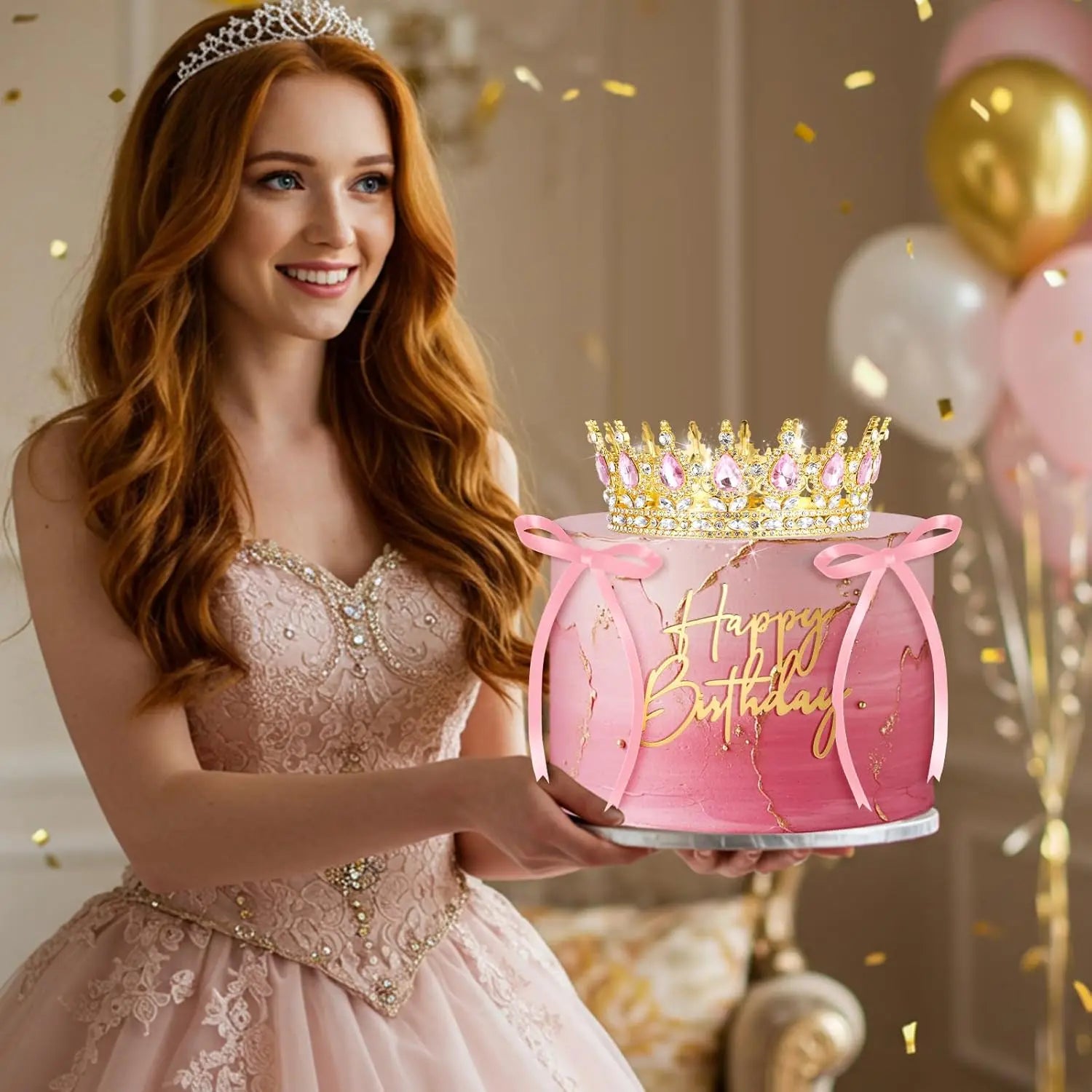 8Pcs Queen Crown Cake Topper Set – Princess Birthday Party Decorations