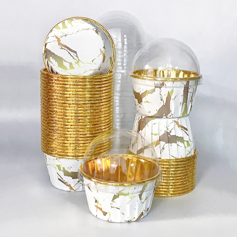 Glossy Disposable Cupcake Cups with Lids | 50pcs