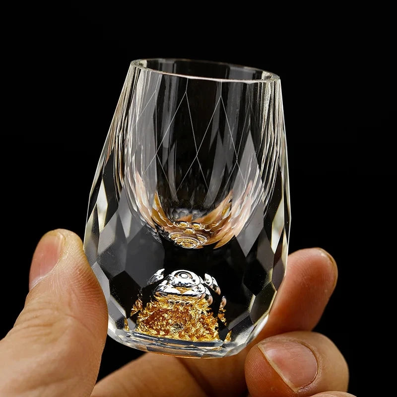 Luxury Crystal Glass Vodka / Sake / Shochu Cups – 15ml Gold Foil Shot Glasses