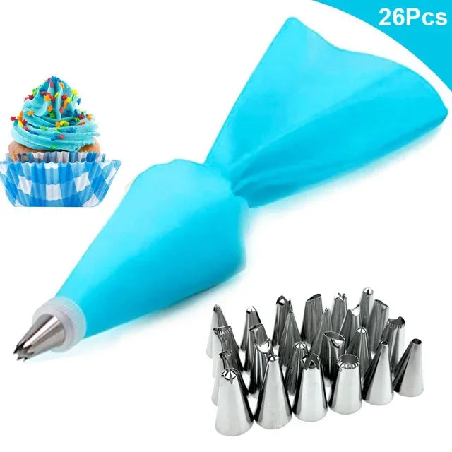 Ultimate Cake Decorating Set: Silicone Pastry Bag & 6 Stainless Steel Nozzles