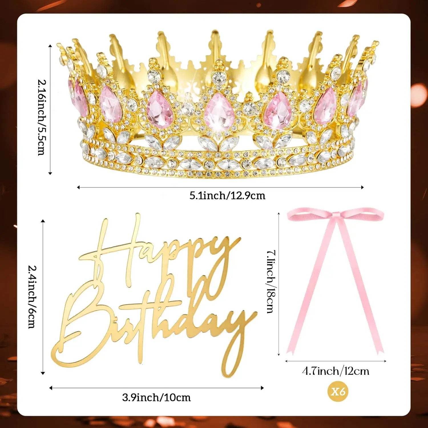 8Pcs Queen Crown Cake Topper Set – Princess Birthday Party Decorations
