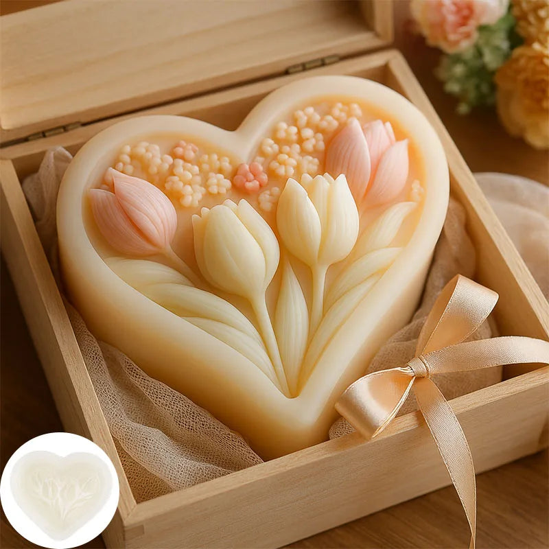 3D heart-shaped tulip silicone mold