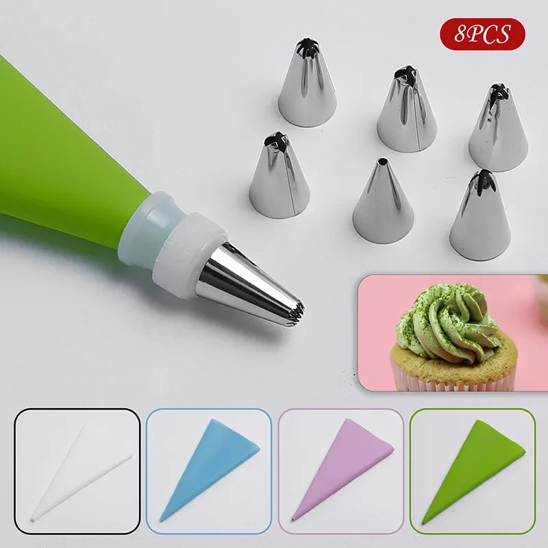 Ultimate Cake Decorating Set: Silicone Pastry Bag & 6 Stainless Steel Nozzles