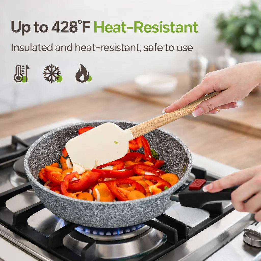 Premium Silicone Spatula Set with Wooden Handles