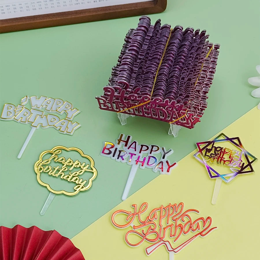 25PCS “Happy Birthday” Gold Cake Decorations – Party Cake Toppers