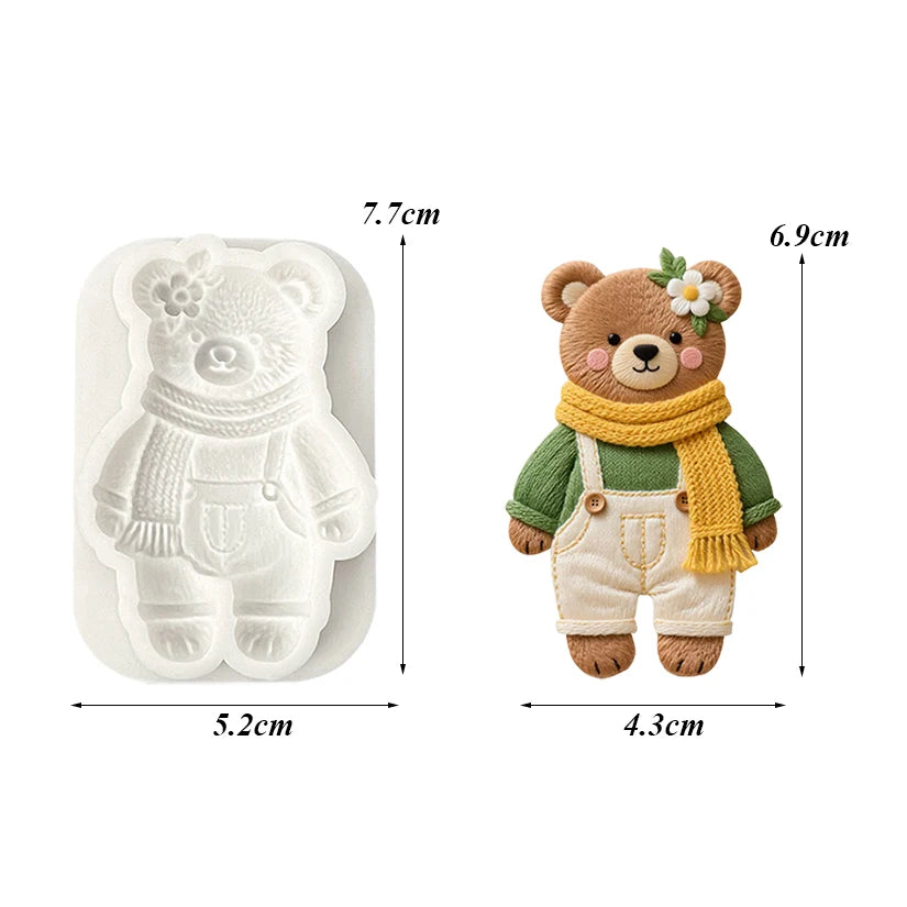 Silicone mold for a teddy bear with a scarf and a flower