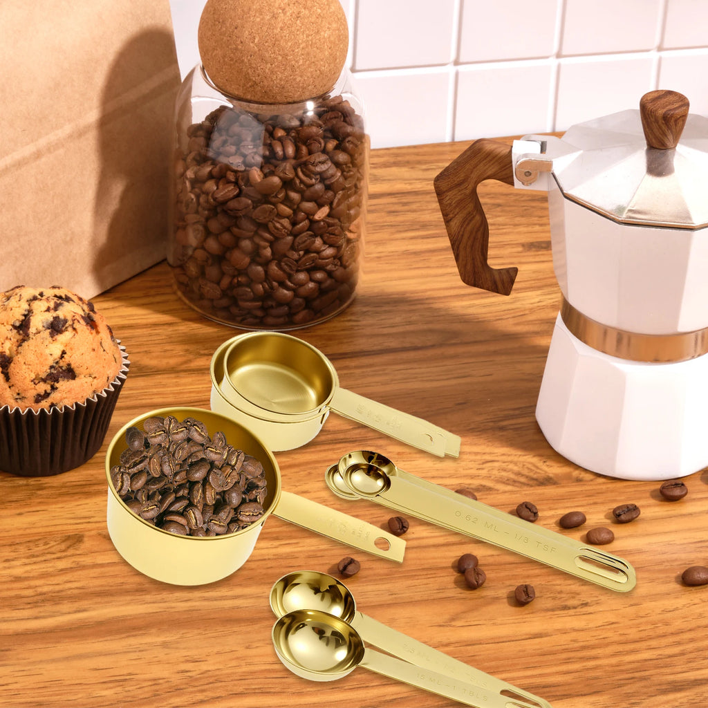 Ultimate 13-Piece Golden Stainless Steel Measuring Set | With Natural Wood Handles