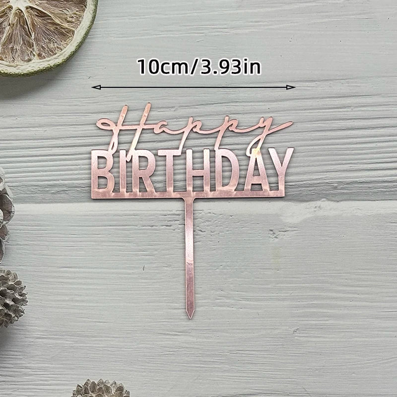 Elegant Rose Gold "Happy Birthday" Cake Topper | Premium Acrylic Decor