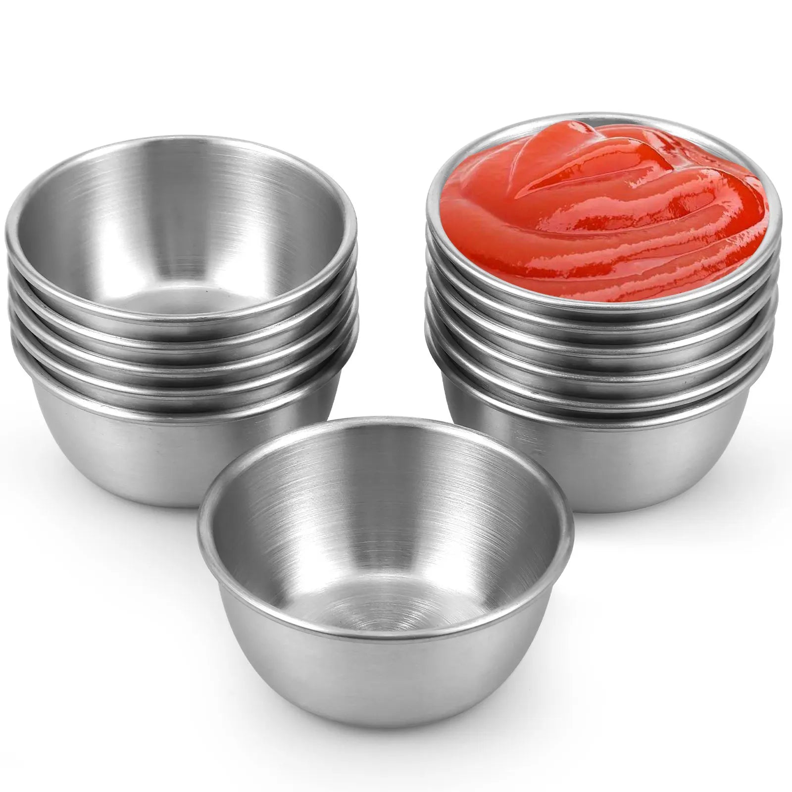 12/24Pcs Stainless Steel Small Sauce Cups – Round Dipping Bowls (45ml / 55ml)
