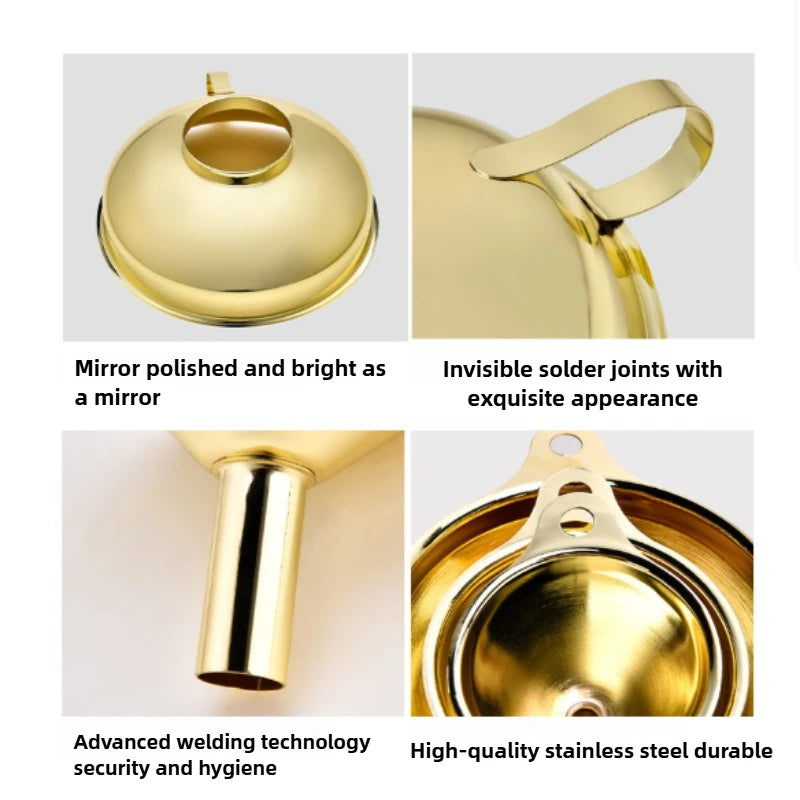 Food-Grade Stainless Steel Golden Wide-Mouth Funnel – Kitchen Filling Tool