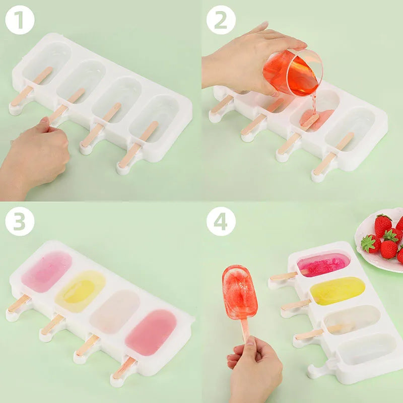 Popsicles Molds with 50pcs Wooden Popsicles Sticks Easy-Release Silicone Ice Pop Molds Making Ice Cream BPA Free Moulds